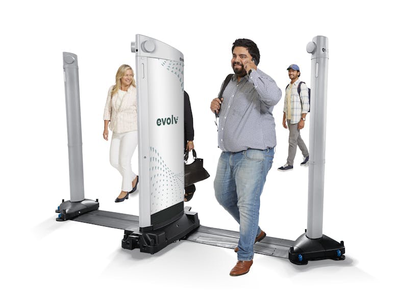 Employees walking through Evolv Express screening solution